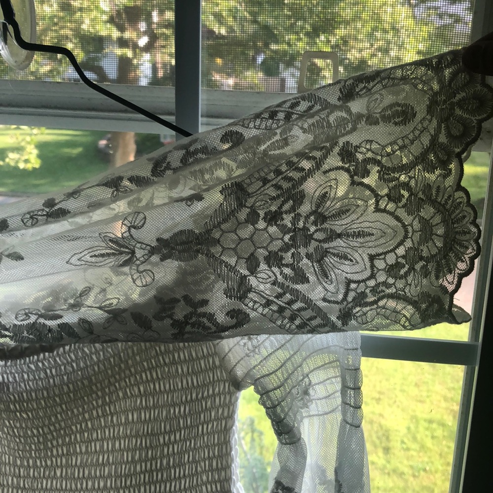 womans off the shoulder floral lace sleeve shirt